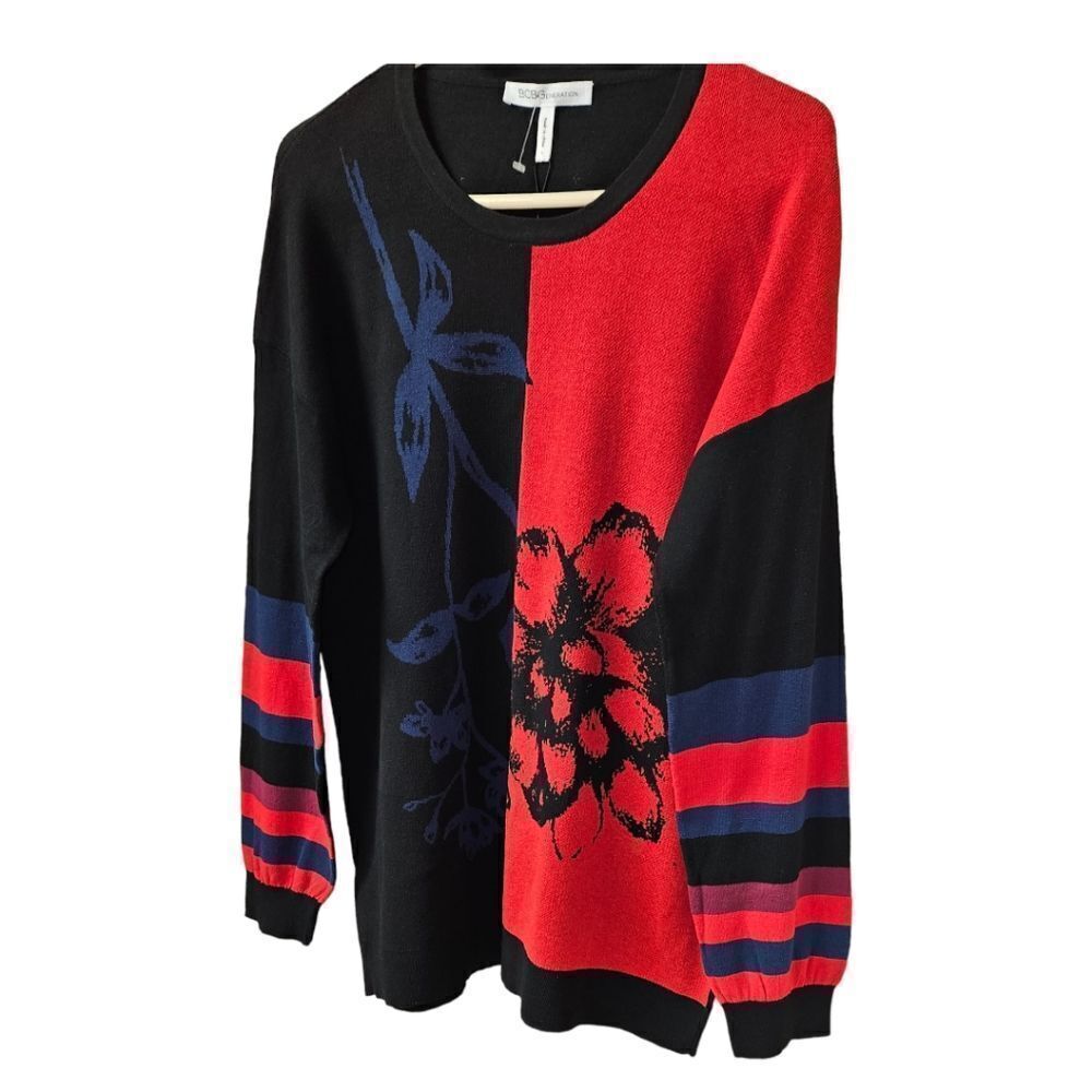 BCB GENERATION Women's red,black,blue crew neck longsleve floral Sweater Size L - Picture 6 of 15